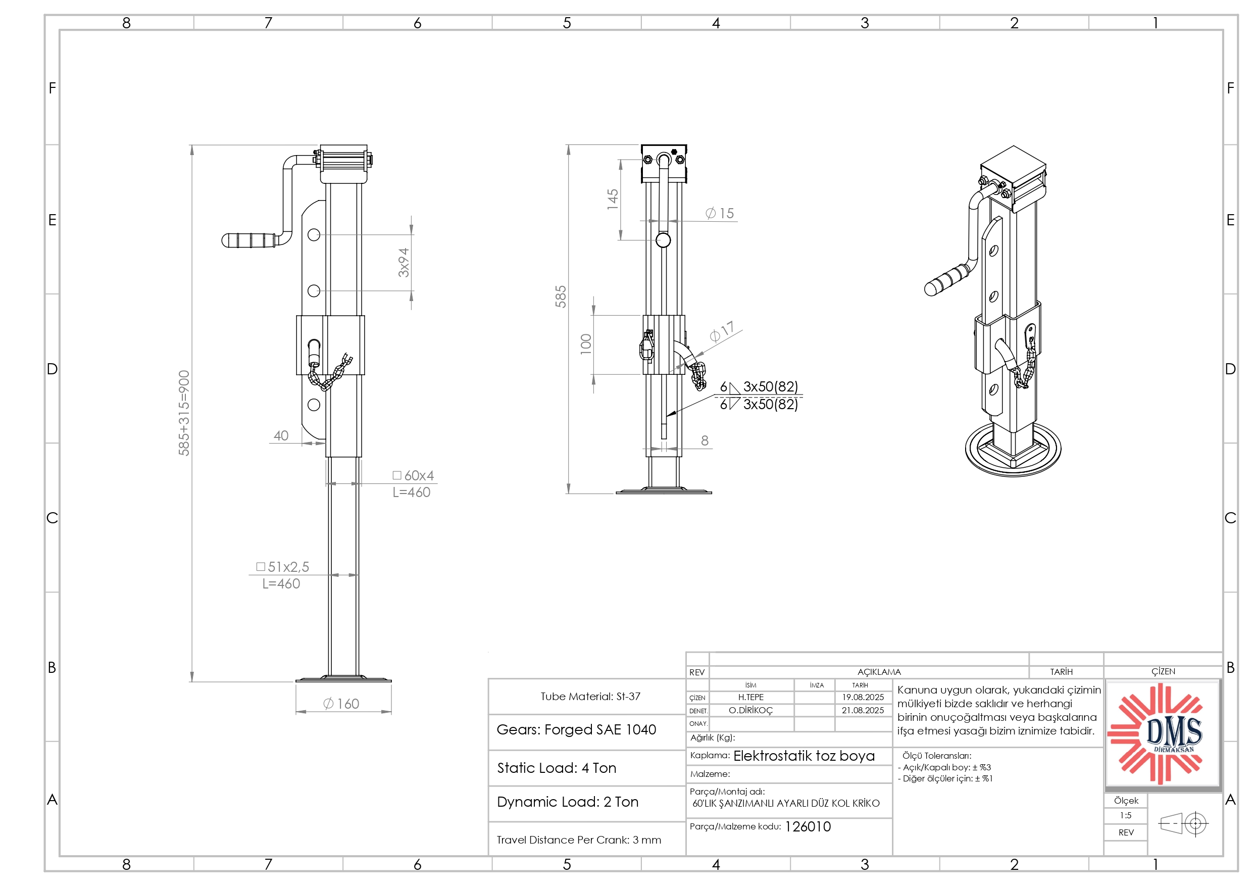 126010 - 60'LIK ŞANZIMANLI AYARLI DÜZ KOL KRİKO - Görsel 4